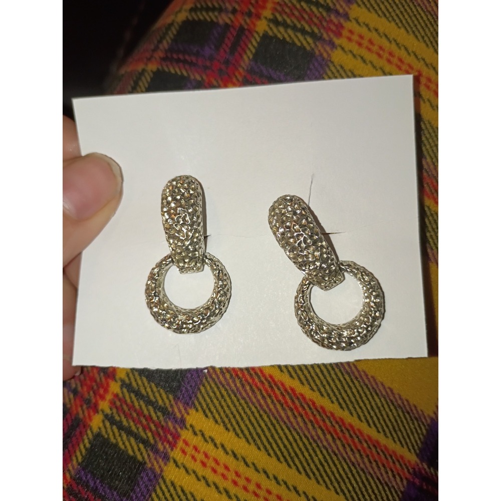 Sarah Coventry Hammered Dangle Vtg‎ Clip On Earrings Silver Tone